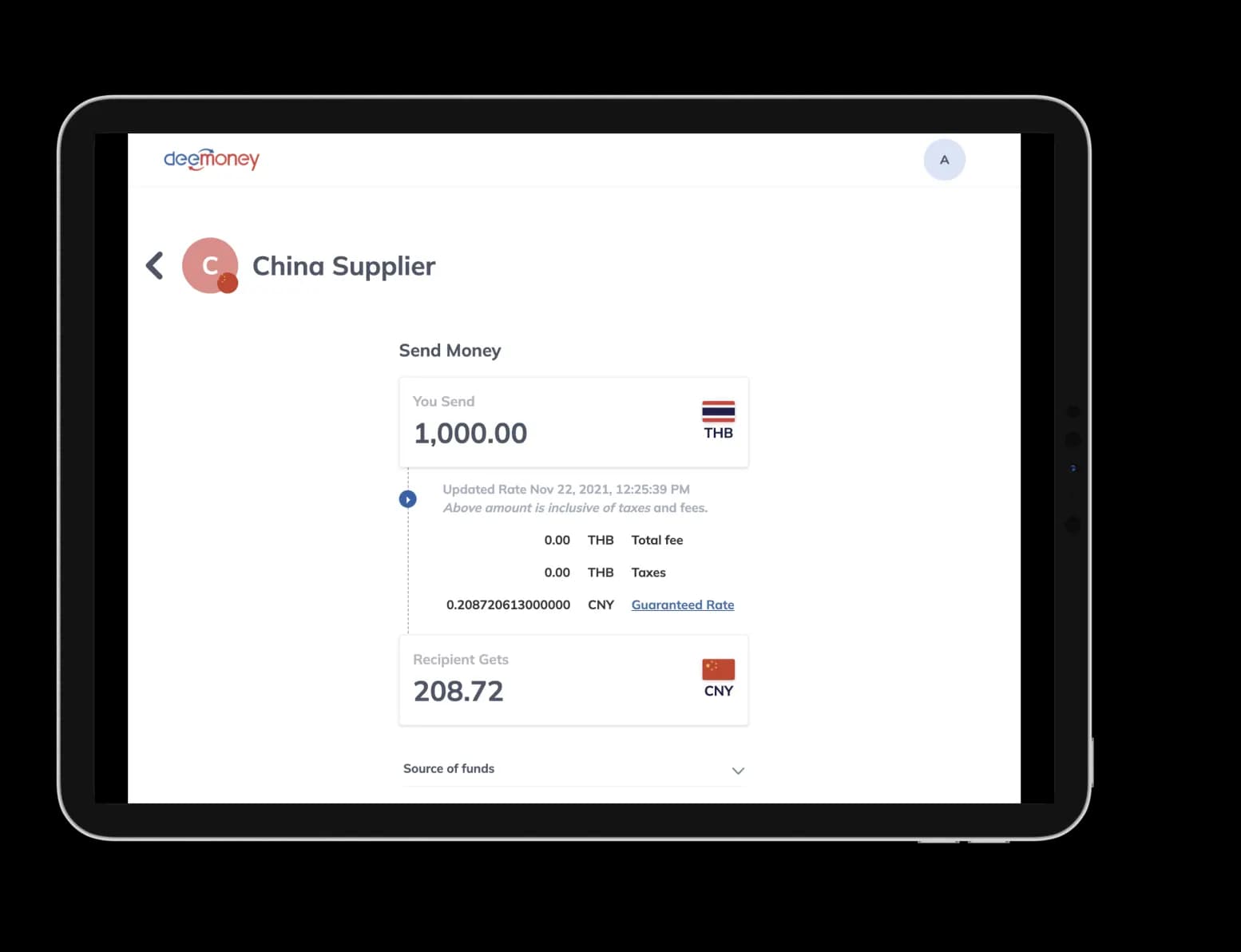tablet with DeeBusiness app