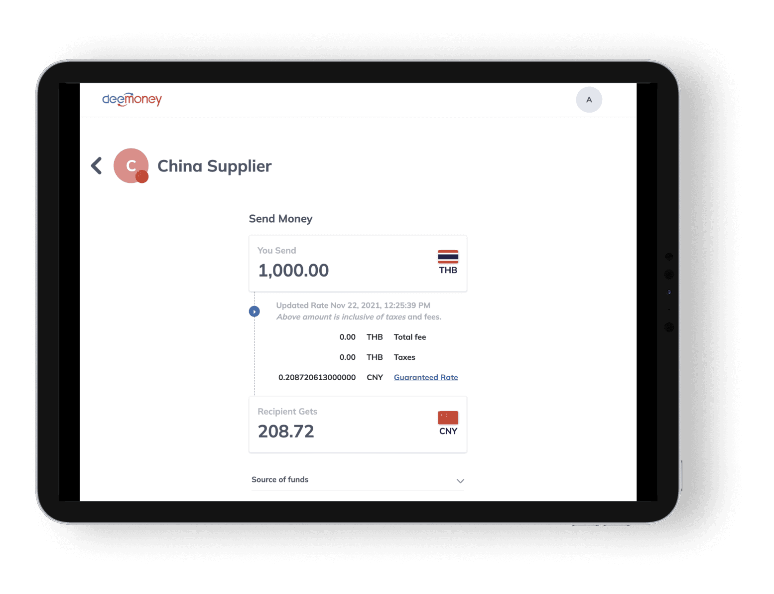 tablet with DeeBusiness app